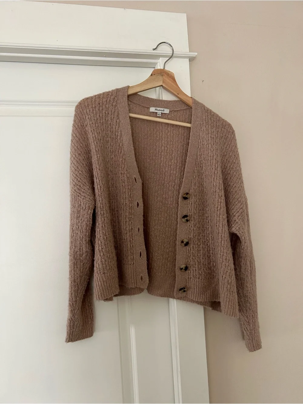 Madewell Dusty Taupe Button-Up Knit Cardigan